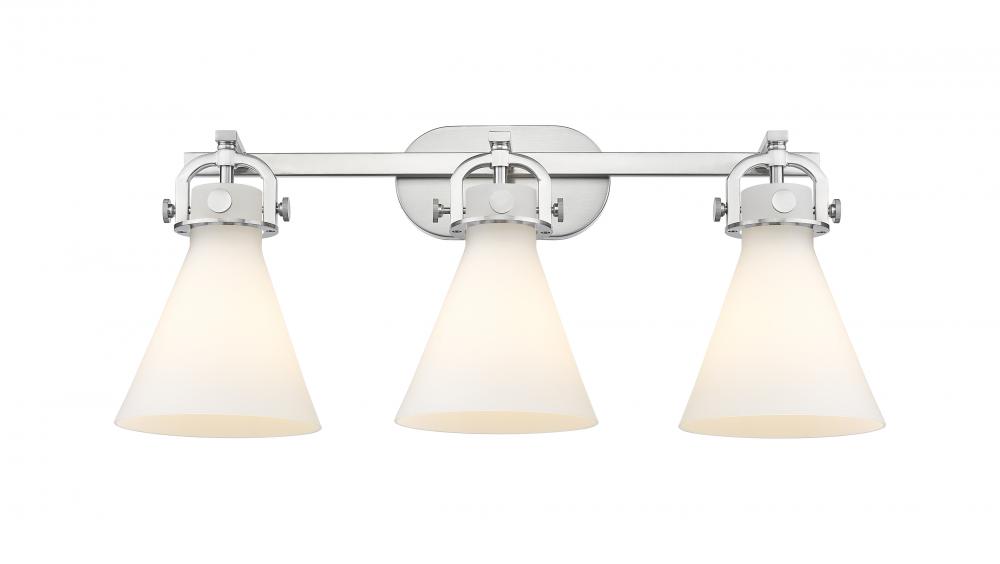 Newton Cone - 3 Light - 27 inch - Satin Nickel - Bath Vanity Light