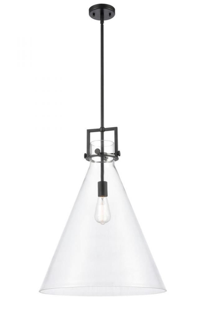 Newton Cone - 1 Light - 18 inch - Matte Black - Stem hung - Pendant