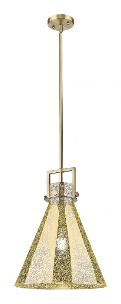 Newton Cone - 1 Light - 14 inch - Brushed Brass - Stem hung - Pendant