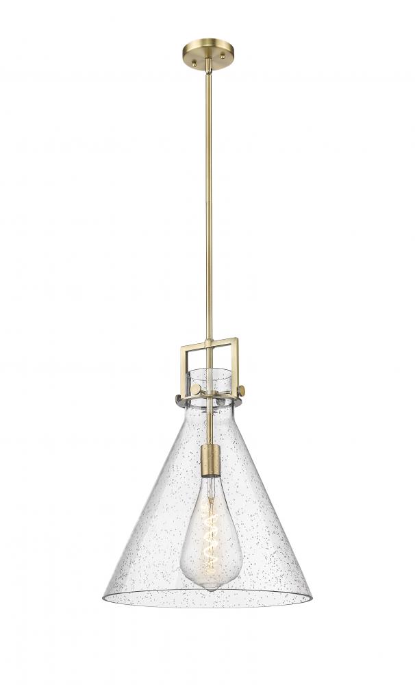 Newton Cone - 1 Light - 16 inch - Brushed Brass - Stem hung - Pendant