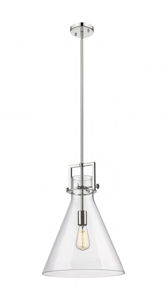 Newton Cone - 1 Light - 14 inch - Polished Nickel - Stem hung - Pendant