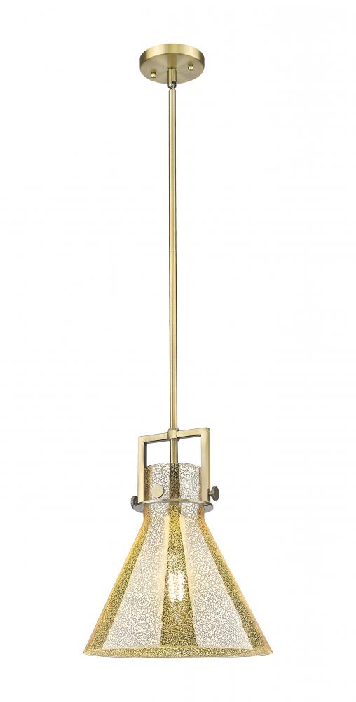 Newton Cone - 1 Light - 12 inch - Brushed Brass - Stem Hung - Mini Pendant