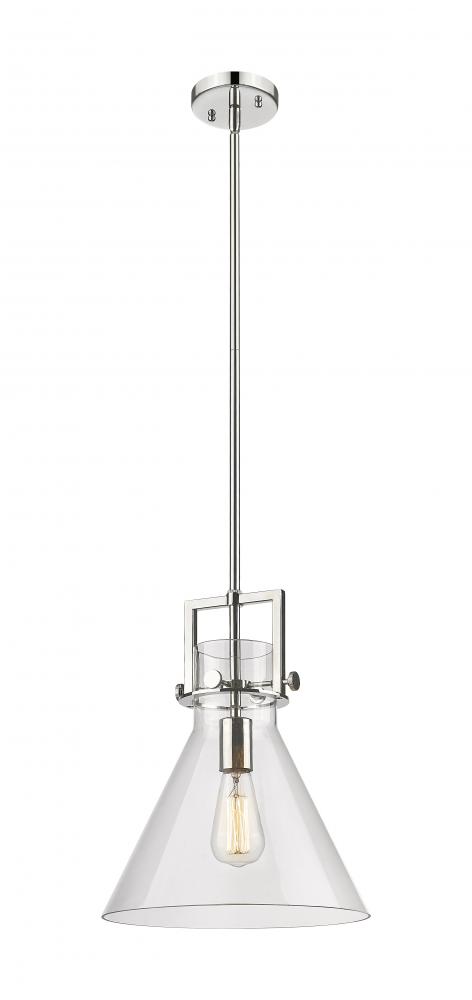 Newton Cone - 1 Light - 12 inch - Polished Nickel - Stem Hung - Mini Pendant