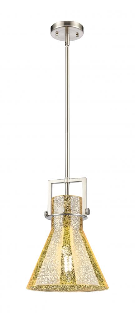 Newton Cone - 1 Light - 10 inch - Brushed Satin Nickel - Stem Hung - Mini Pendant
