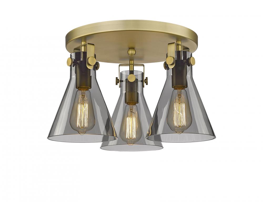 Newton Cone - 3 Light - 18 inch - Brushed Brass - Semi-Flush Mount