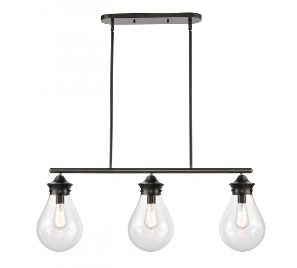 Genesis - 3 Light - 39 inch - Matte Black - Stem hung - Island Light