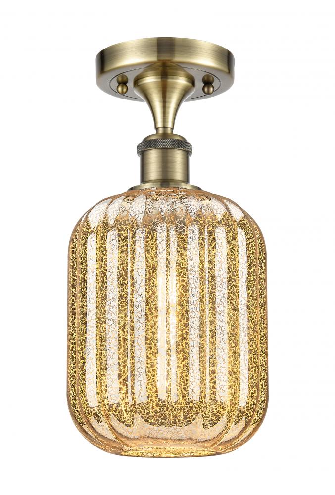 Preston Cylinder - 1 Light - 7 inch - Antique Brass - Semi-Flush Mount