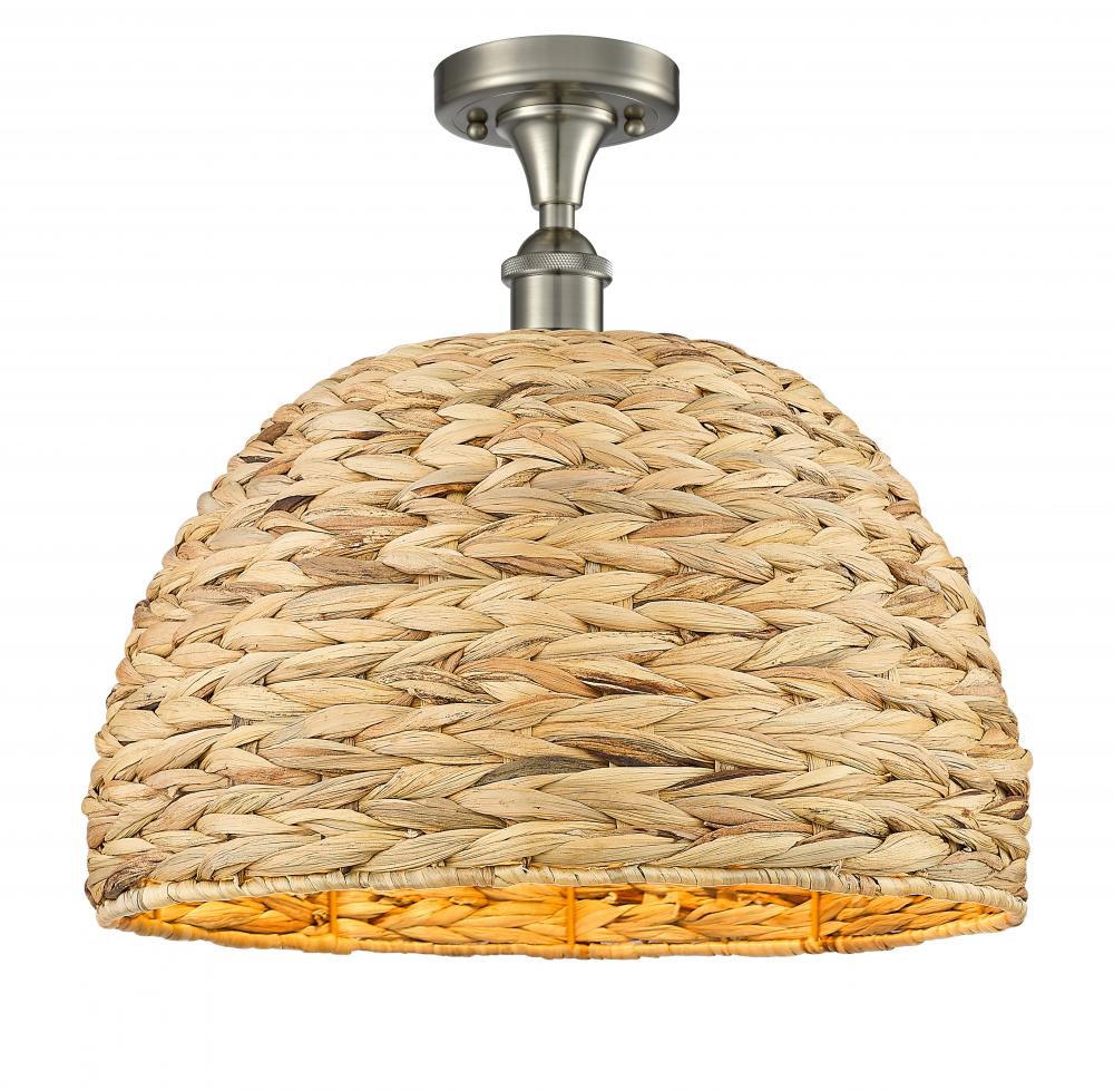 Woven Rattan - 1 Light - 16 inch - Satin Nickel - Semi-Flush Mount