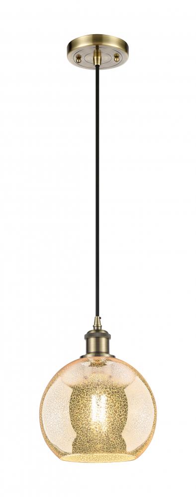Athens - 1 Light - 8 inch - Antique Brass - Cord hung - Mini Pendant