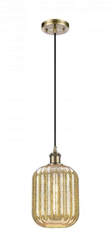 Preston Cylinder - 1 Light - 7 inch - Antique Brass - Cord hung - Mini Pendant