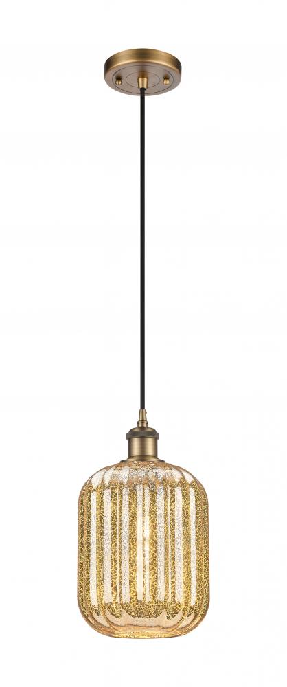 Preston Cylinder - 1 Light - 7 inch - Brushed Brass - Cord hung - Mini Pendant
