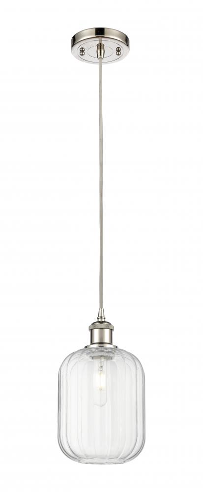 Preston Cylinder - 1 Light - 7 inch - Polished Nickel - Cord hung - Mini Pendant
