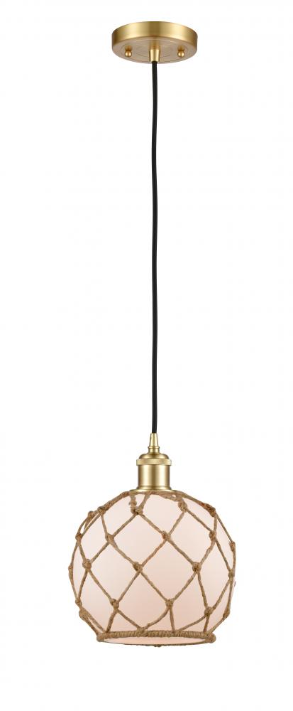 Farmhouse Rope - 1 Light - 8 inch - Satin Gold - Cord hung - Mini Pendant