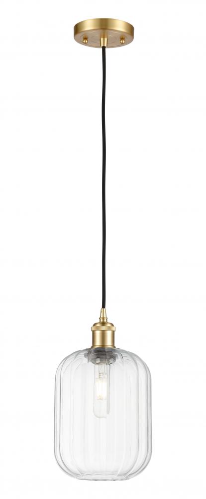 Preston Cylinder - 1 Light - 7 inch - Satin Gold - Cord hung - Mini Pendant