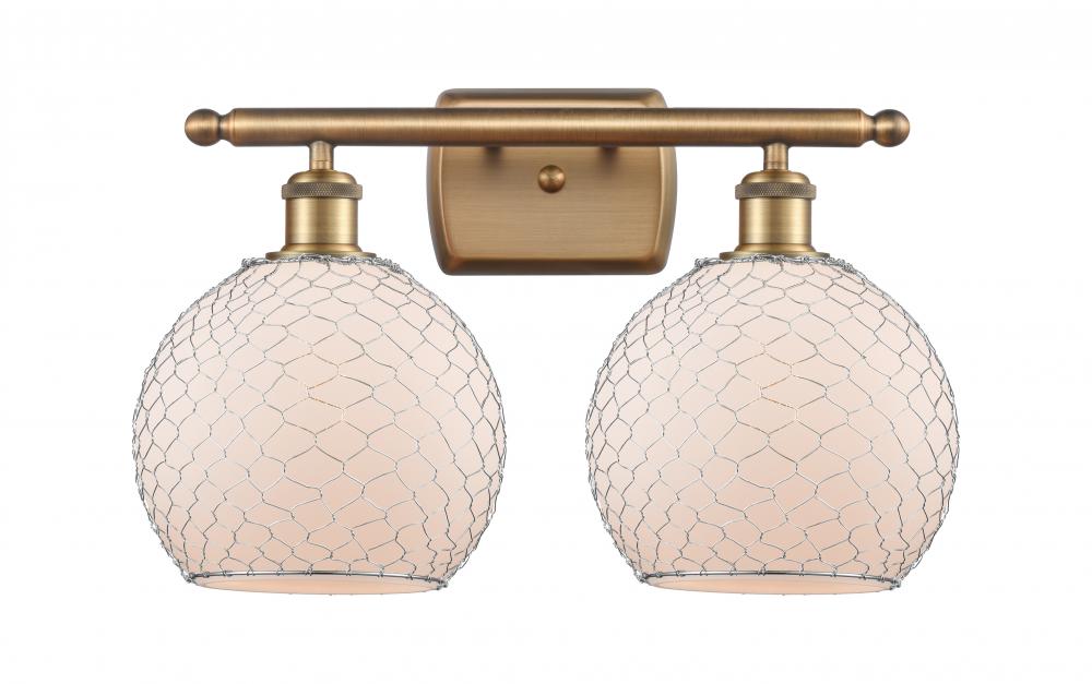 Farmhouse Chicken Wire - 2 Light - 18 inch - Brushed Brass - Bath Vanity Light