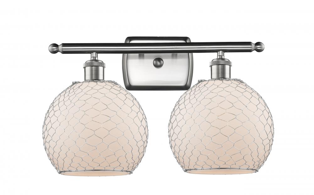 Farmhouse Chicken Wire - 2 Light - 18 inch - Brushed Satin Nickel - Bath Vanity Light