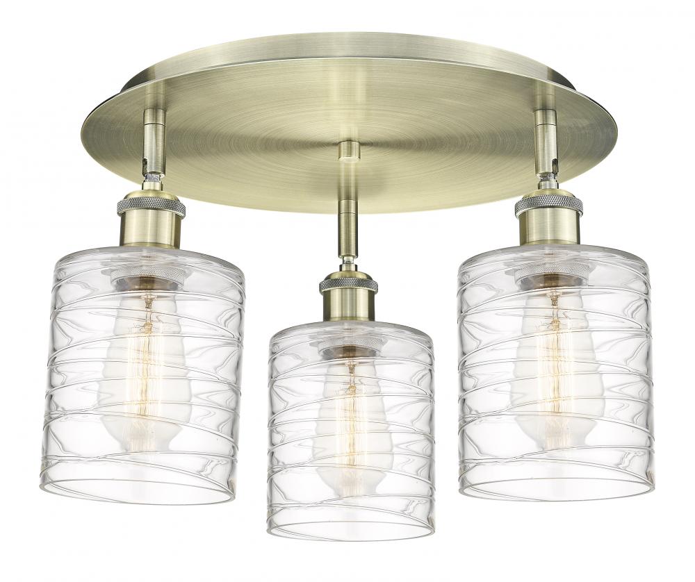 Cobbleskill - 3 Light - 17 inch - Antique Brass - Semi-Flush Mount