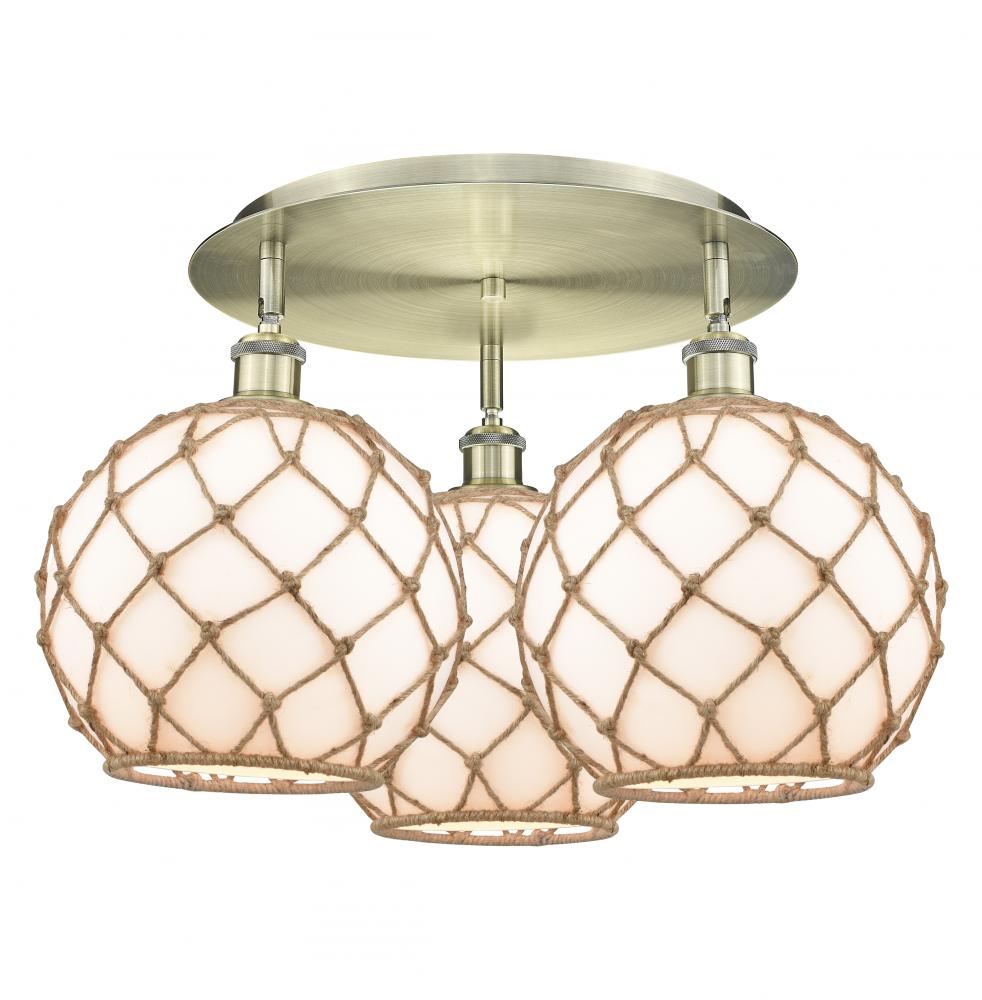 Farmhouse Rope - 3 Light - 22 inch - Antique Brass - Semi-Flush Mount