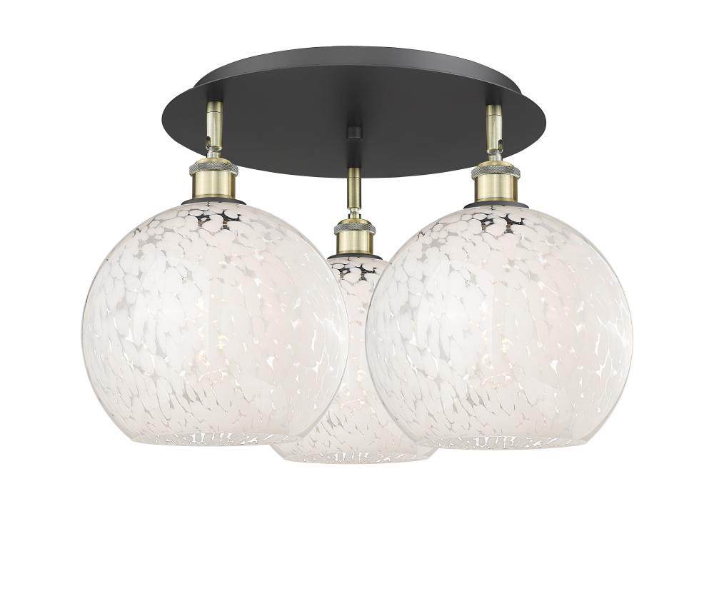 White Mouchette - 3 Light - 22 inch - Black Antique Brass - Semi-Flush Mount