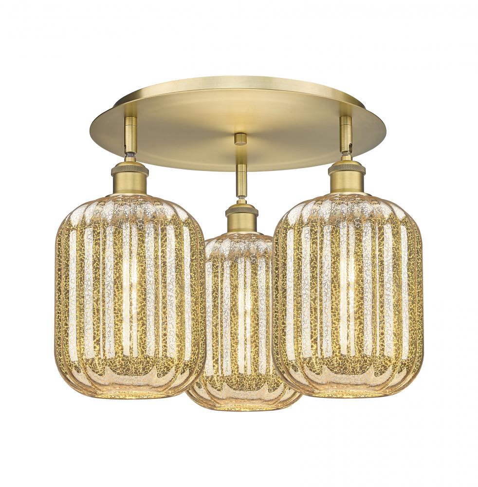 Preston Cylinder - 3 Light - 19 inch - Brushed Brass - Semi-Flush Mount