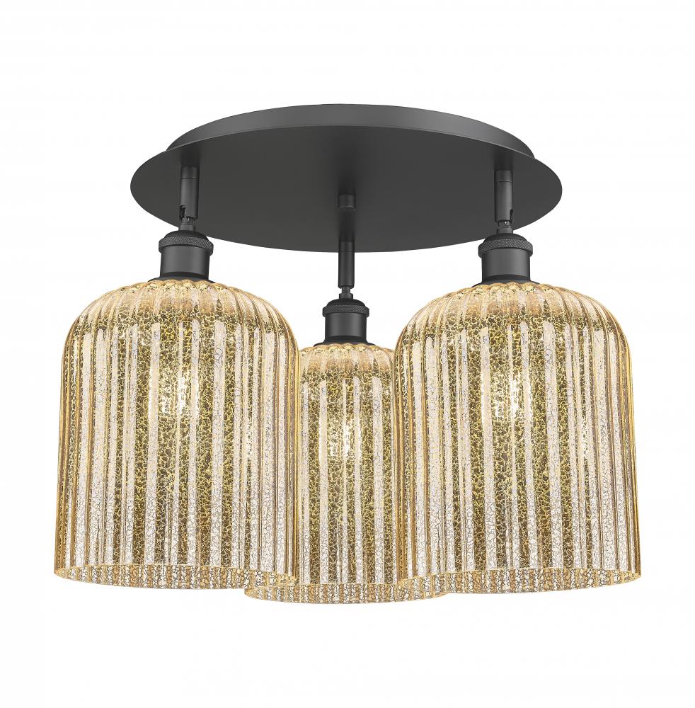 Bridal Veil - 3 Light - 17 inch - Matte Black - Semi-Flush Mount