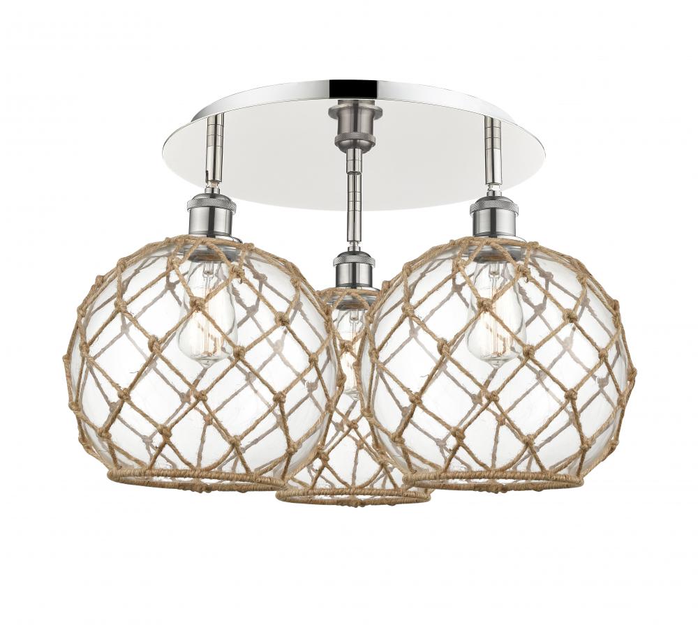 Farmhouse Rope - 3 Light - 22 inch - Polished Nickel - Semi-Flush Mount
