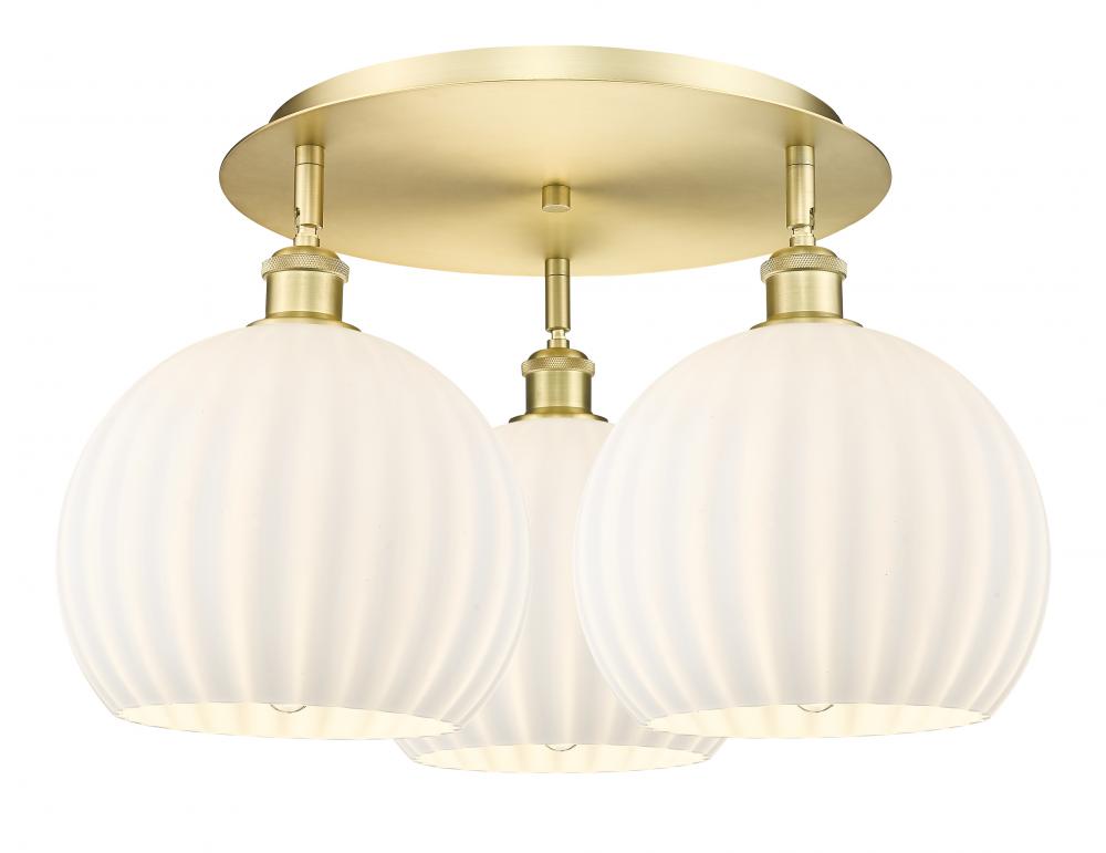 White Venetian - 3 Light - 22 inch - Satin Gold - Semi-Flush Mount