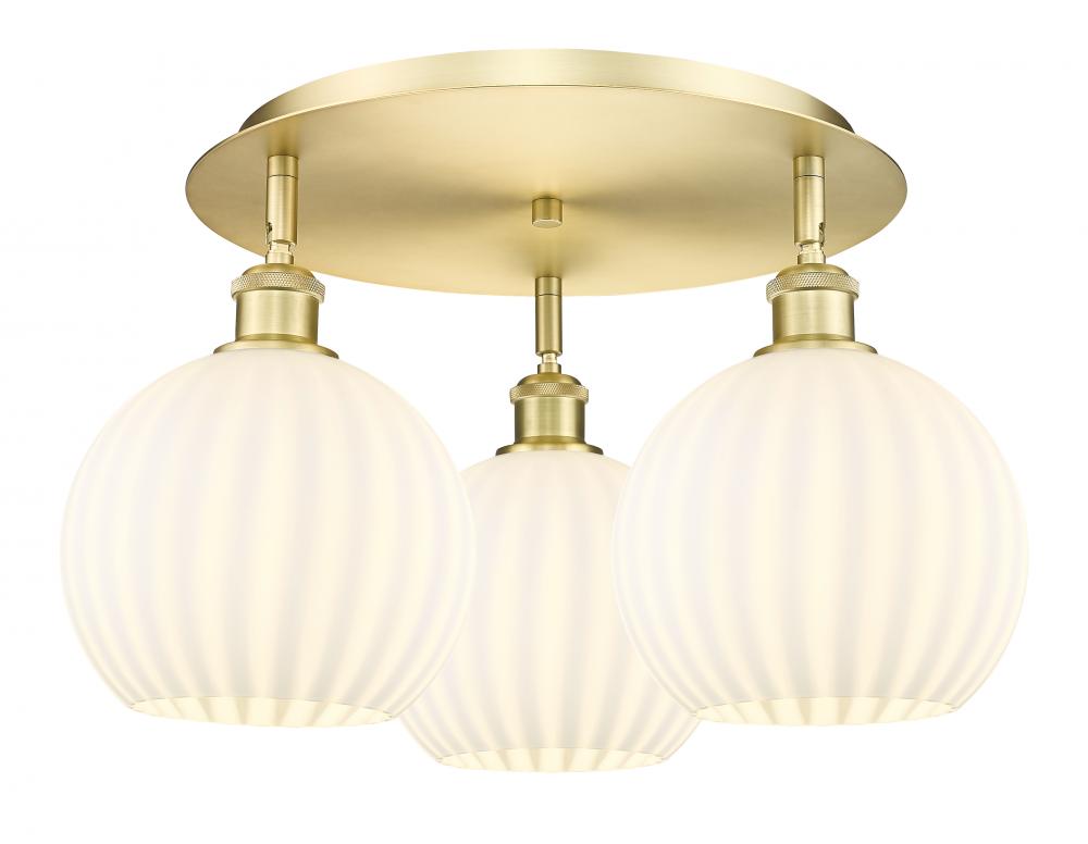 White Venetian - 3 Light - 20 inch - Satin Gold - Semi-Flush Mount