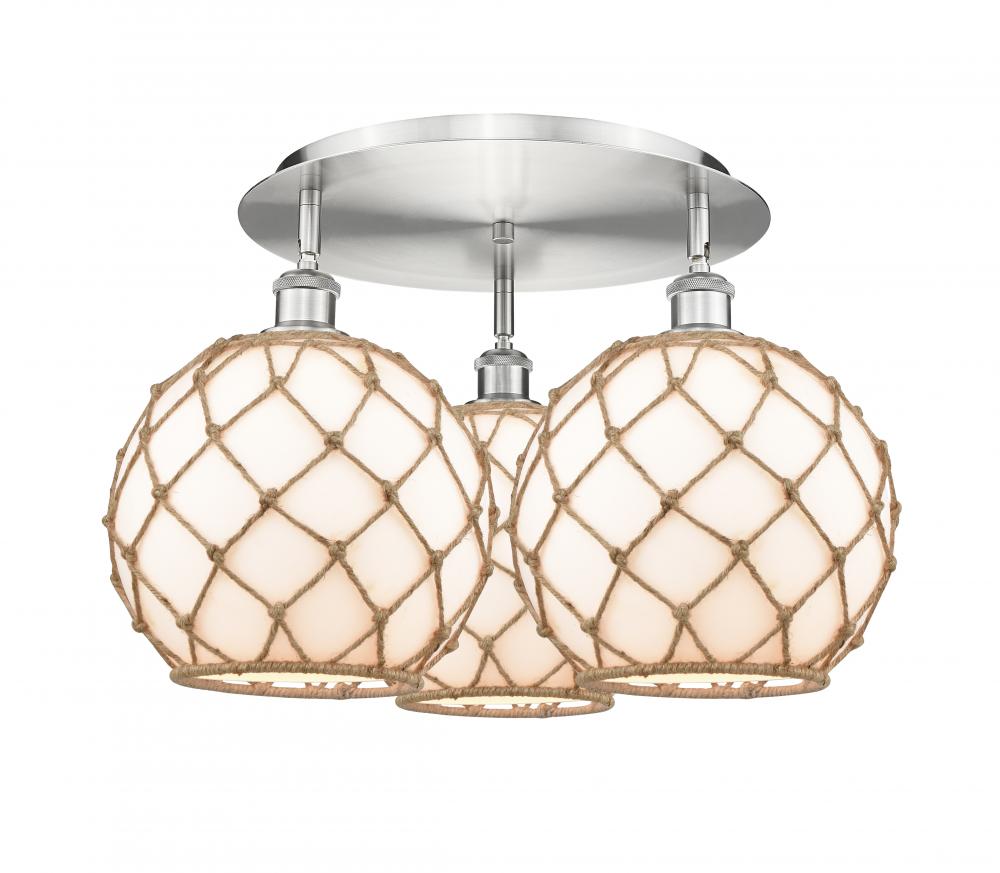 Farmhouse Rope - 3 Light - 22 inch - Satin Nickel - Semi-Flush Mount