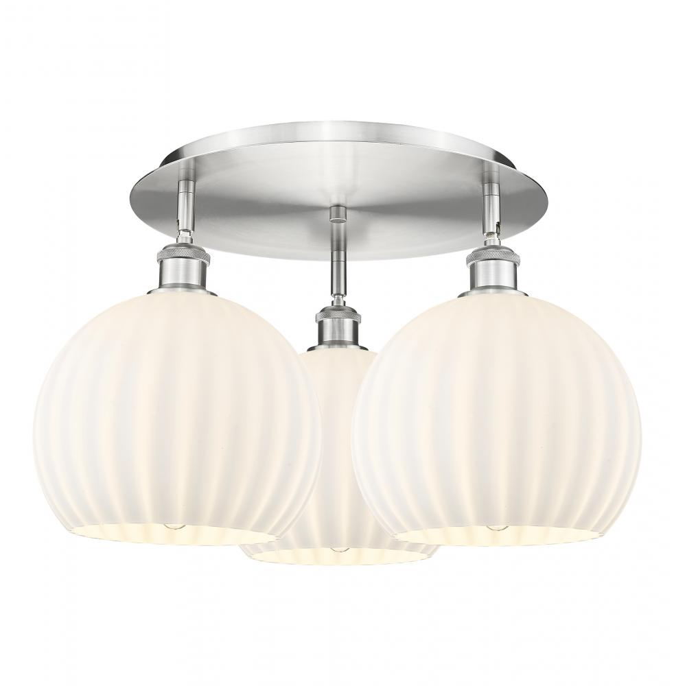 White Venetian - 3 Light - 22 inch - Satin Nickel - Semi-Flush Mount