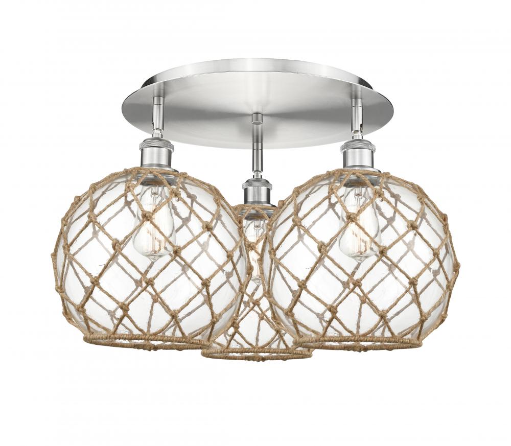 Farmhouse Rope - 3 Light - 22 inch - Satin Nickel - Semi-Flush Mount
