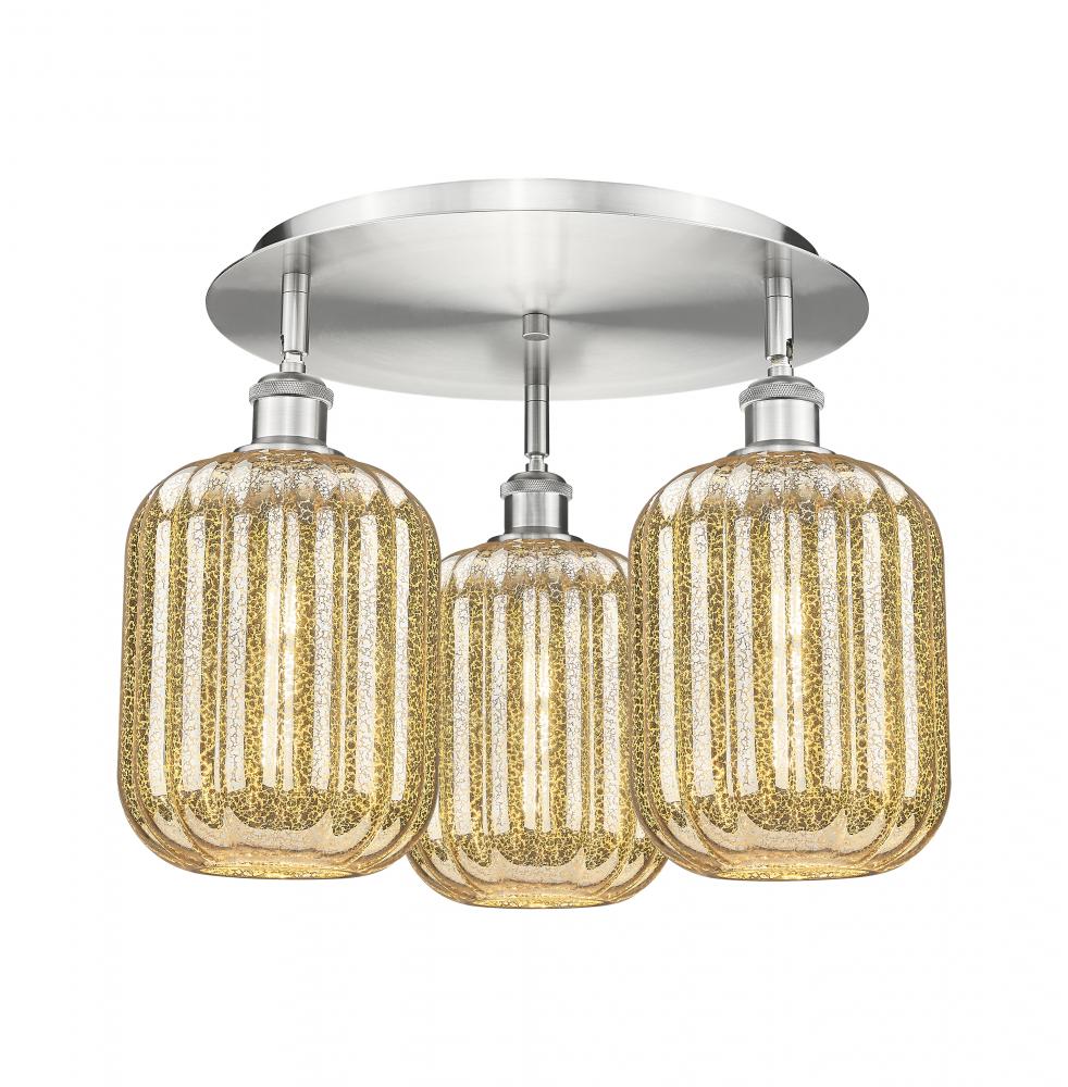 Preston Cylinder - 3 Light - 19 inch - Satin Nickel - Semi-Flush Mount