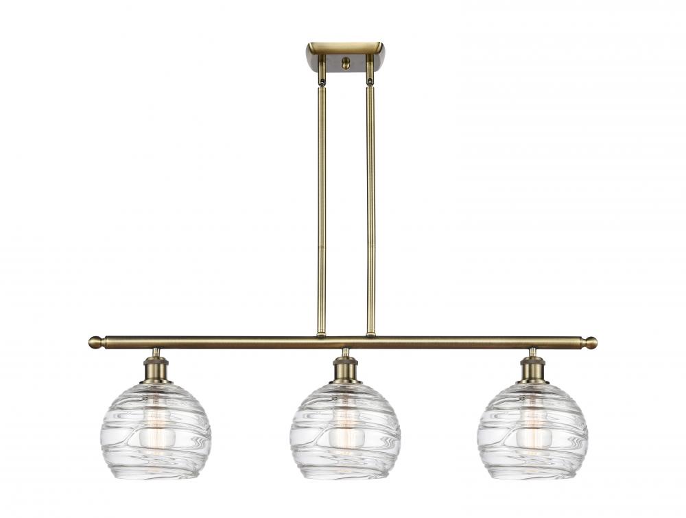Athens Deco Swirl - 3 Light - 36 inch - Antique Brass - Stem hung - Island Light