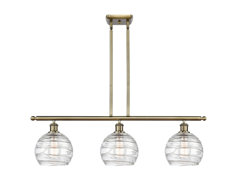 Athens Deco Swirl - 3 Light - 36 inch - Antique Brass - Stem Hung - Island Light