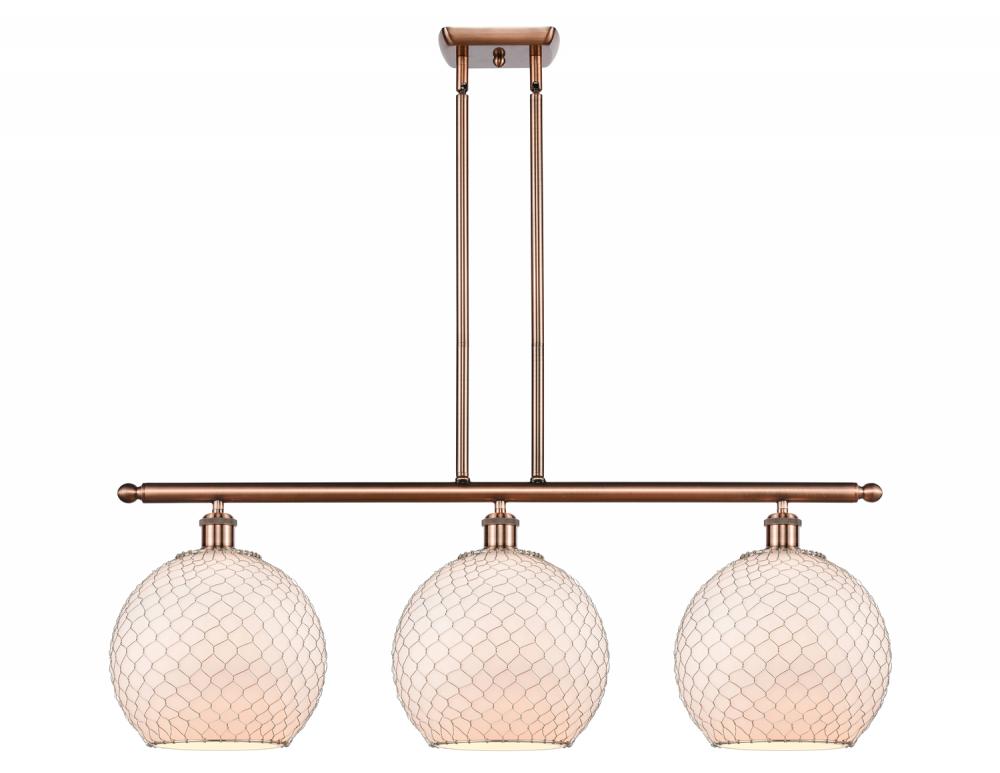 Farmhouse Chicken Wire - 3 Light - 37 inch - Antique Copper - Stem hung - Island Light