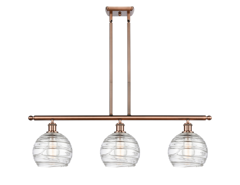 Athens Deco Swirl - 3 Light - 36 inch - Antique Copper - Stem Hung - Island Light