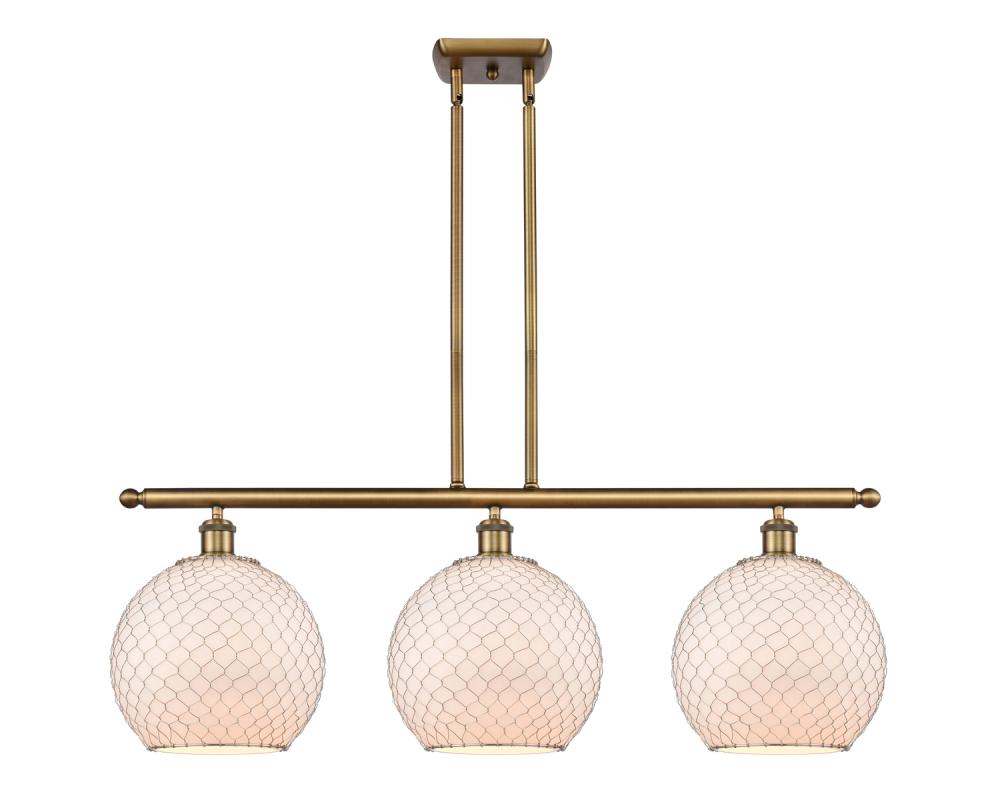 Farmhouse Chicken Wire - 3 Light - 37 inch - Brushed Brass - Stem hung - Island Light