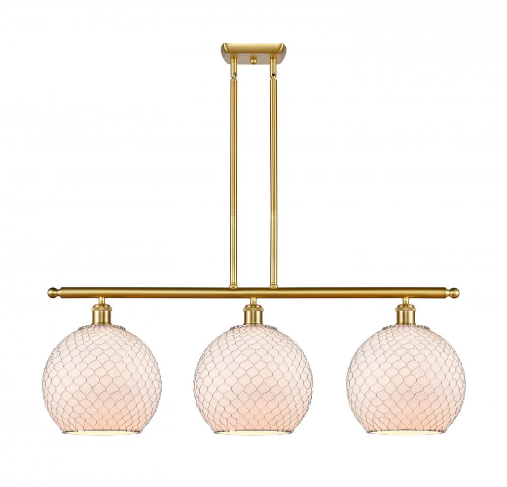 Farmhouse Chicken Wire - 3 Light - 37 inch - Satin Gold - Stem hung - Island Light