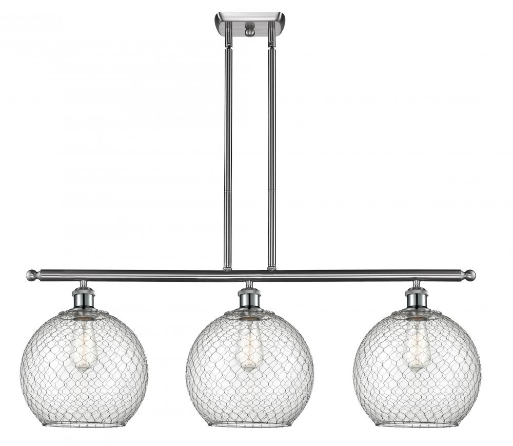 Farmhouse Chicken Wire - 3 Light - 37 inch - Brushed Satin Nickel - Stem hung - Island Light