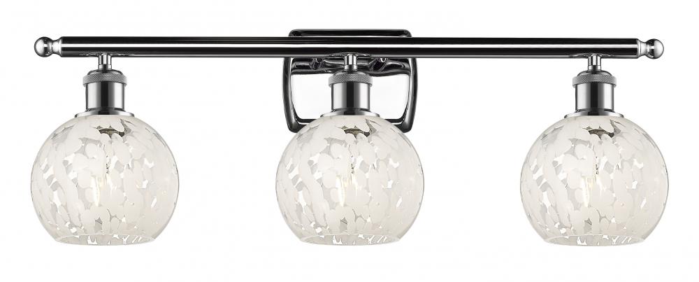 White Mouchette - 3 Light - 26 inch - Polished Chrome - Bath Vanity Light