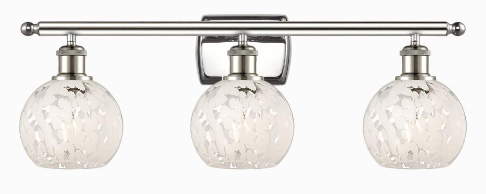 White Mouchette - 3 Light - 26 inch - Polished Nickel - Bath Vanity Light