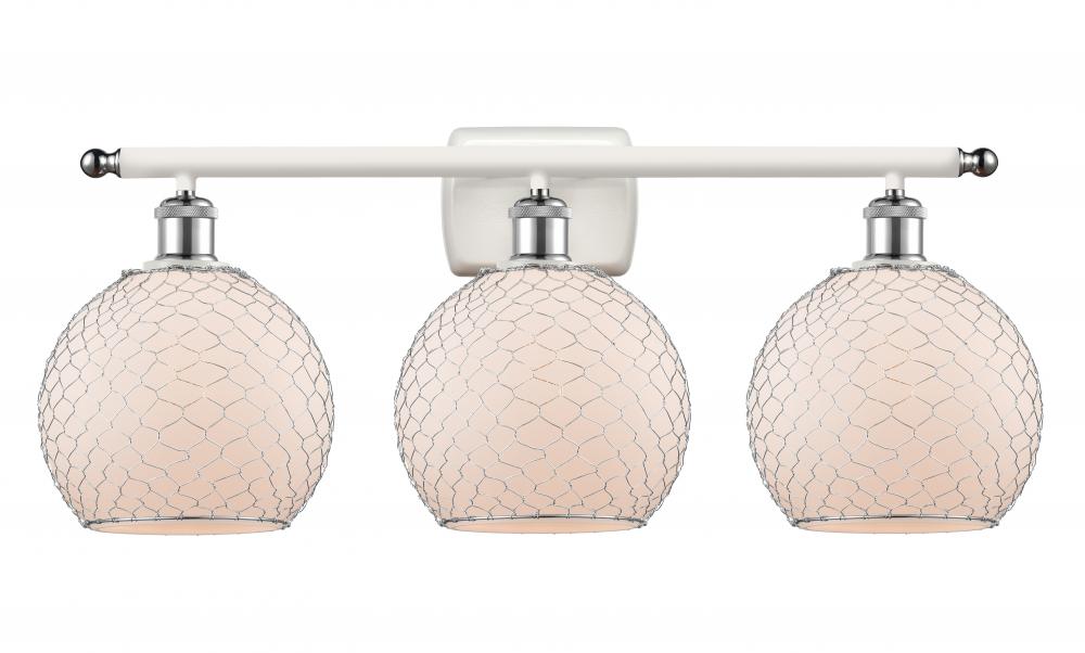 Farmhouse Chicken Wire - 3 Light - 28 inch - White Polished Chrome - Bath Vanity Light