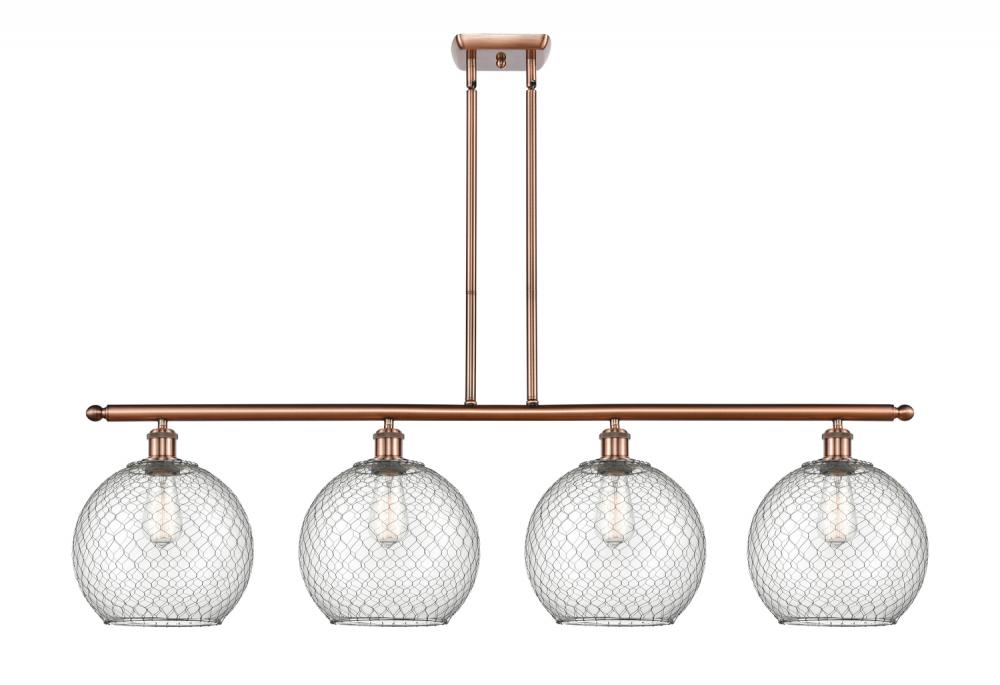 Farmhouse Chicken Wire - 4 Light - 48 inch - Antique Copper - Stem hung - Island Light