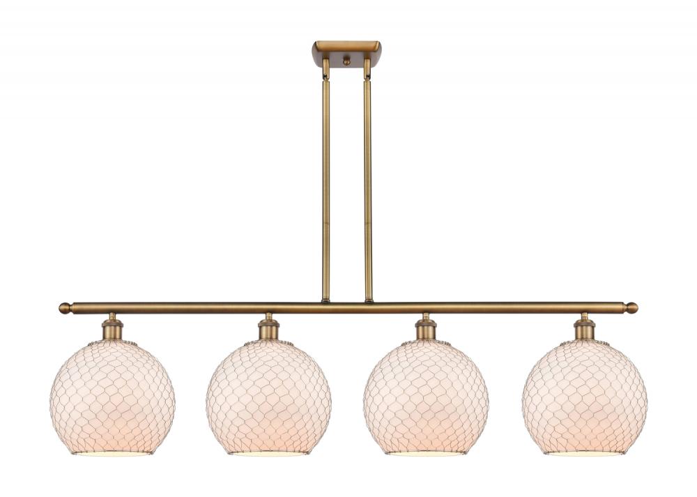 Farmhouse Chicken Wire - 4 Light - 48 inch - Brushed Brass - Stem hung - Island Light