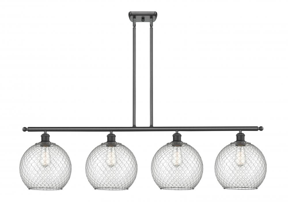 Farmhouse Chicken Wire - 4 Light - 48 inch - Matte Black - Stem hung - Island Light