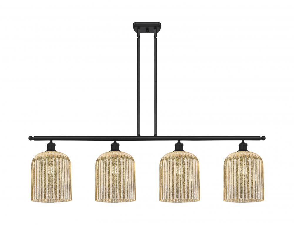 Bridal Veil - 4 Light - 48 inch - Matte Black - Stem hung - Island Light