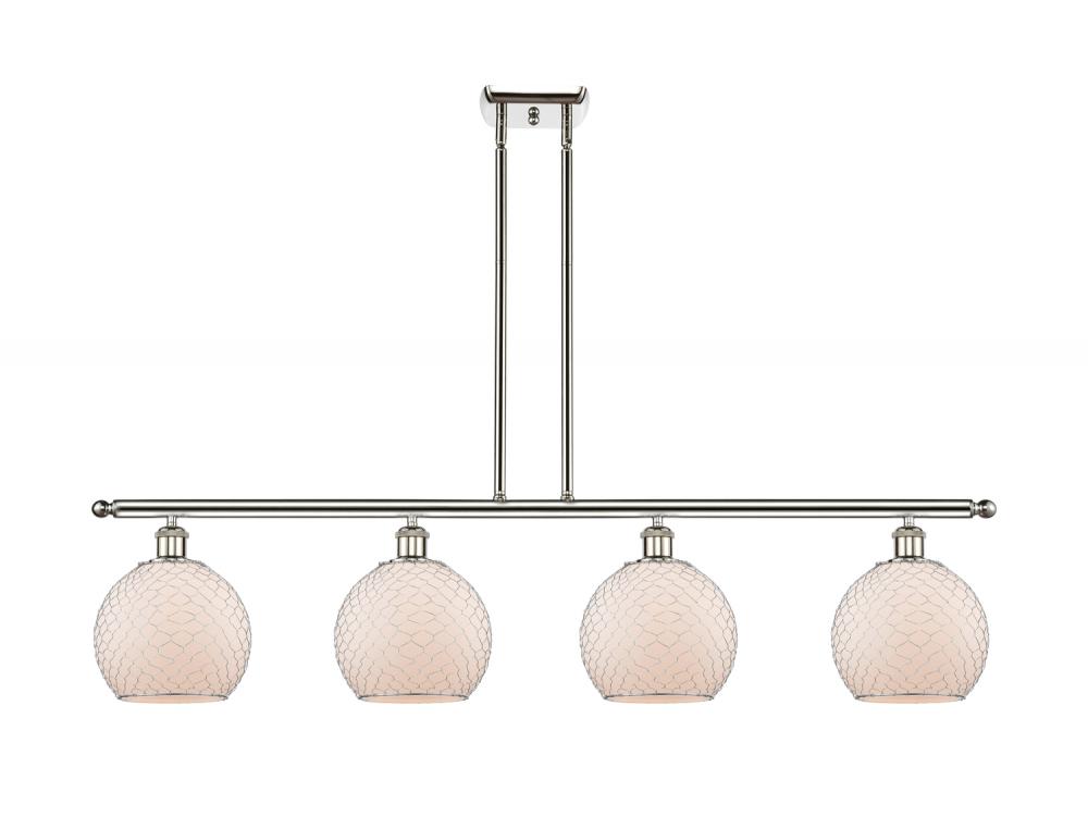 Farmhouse Chicken Wire - 4 Light - 48 inch - Polished Nickel - Cord hung - Island Light