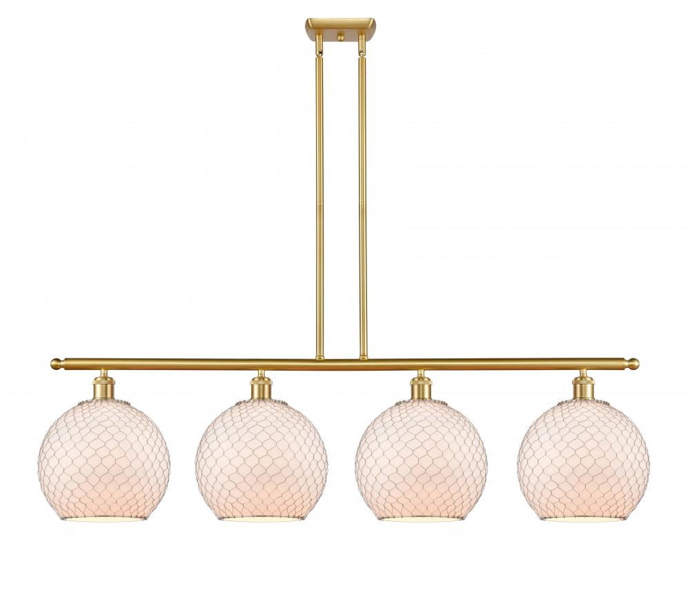 Farmhouse Chicken Wire - 4 Light - 48 inch - Satin Gold - Stem hung - Island Light