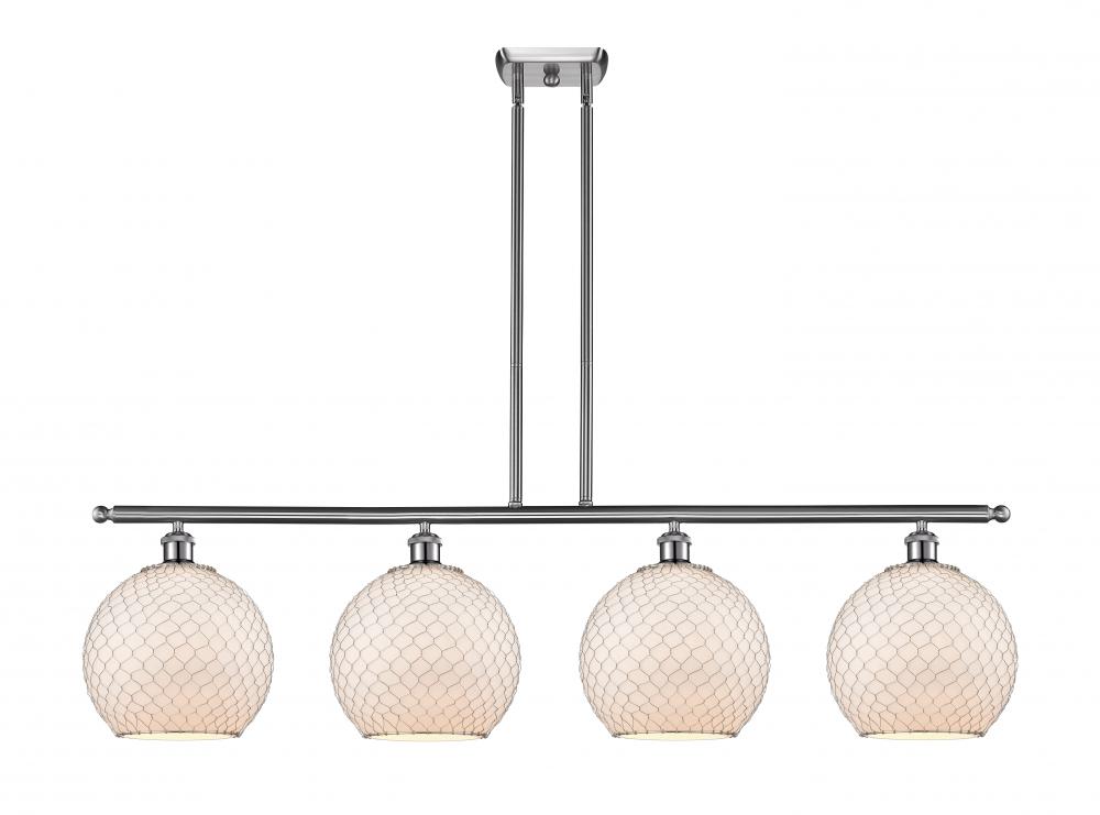 Farmhouse Chicken Wire - 4 Light - 48 inch - Brushed Satin Nickel - Stem hung - Island Light