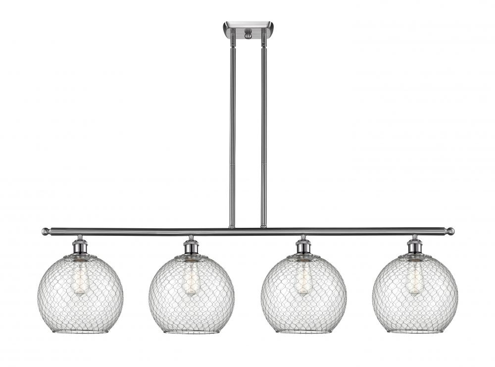 Farmhouse Chicken Wire - 4 Light - 48 inch - Brushed Satin Nickel - Stem hung - Island Light
